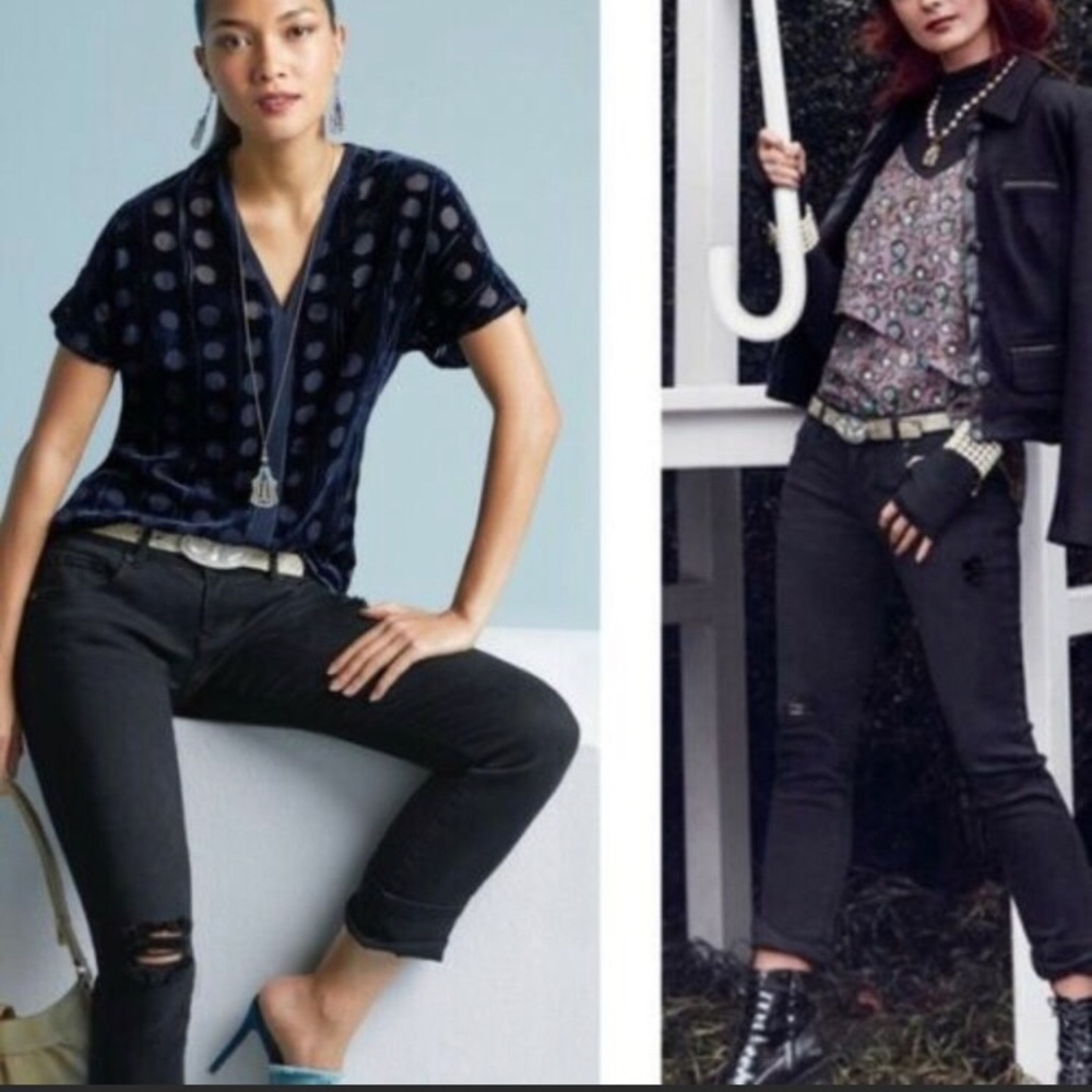 Cabi Black Distressed Boyfriend Jeans